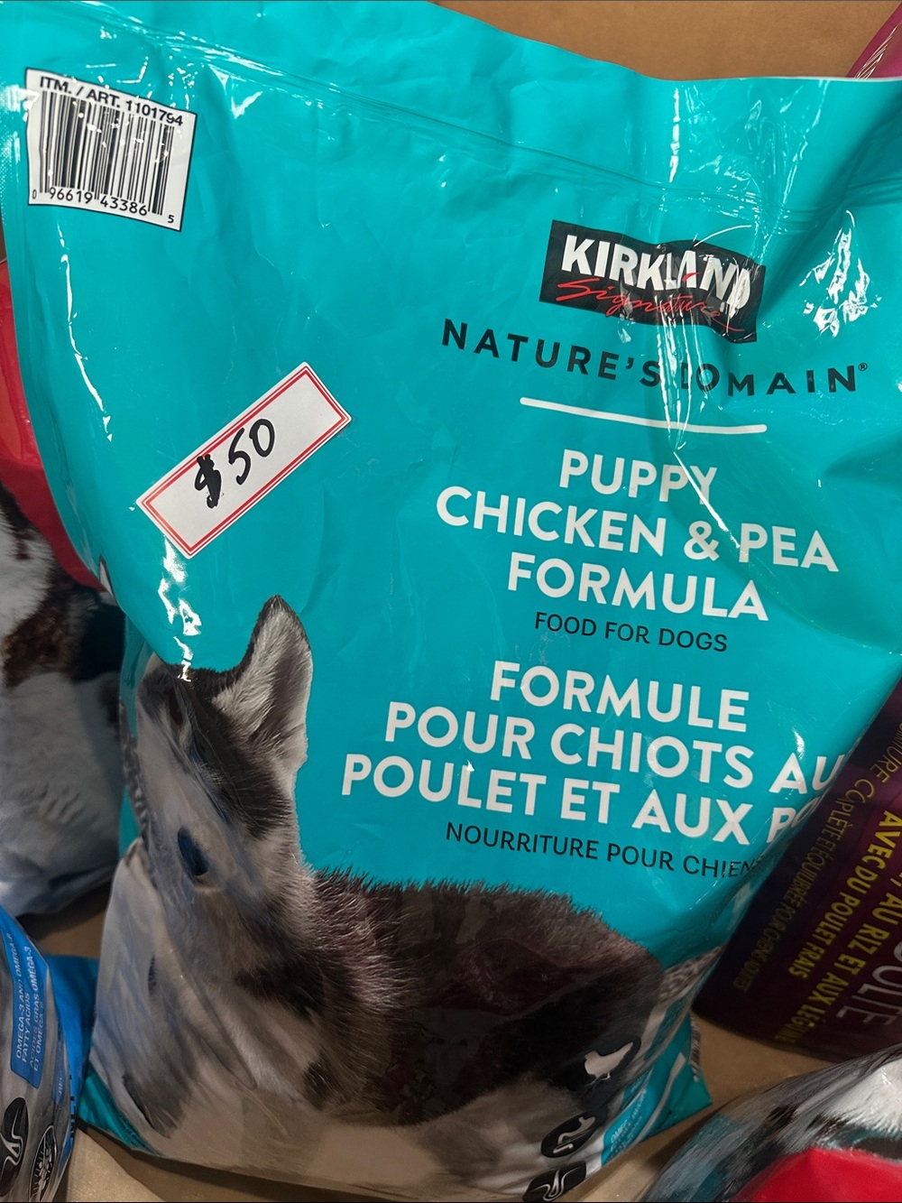 Kirkland Signature Teal Puppy Chicken & Pea Formula Bag